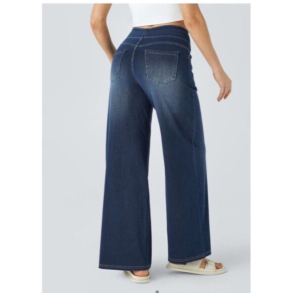 Halara Flex Blue Baggy Wide Leg Pull On High Waist Stretch Jeans Sz M - Picture 4 of 13